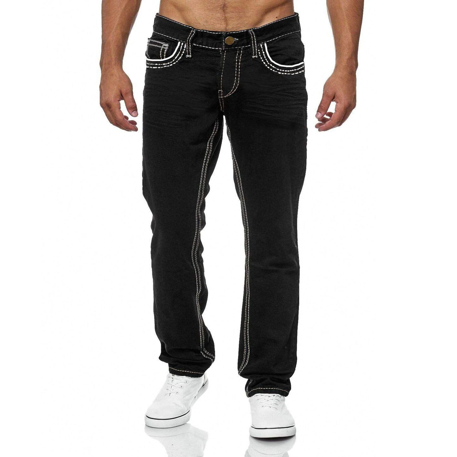 2024 neue Herbst Mode männer Jeans Schwarz Gerade Hosen Blau Denim Casual Hosen Hohe Qualität Streetwear Dünne Jeans für männer