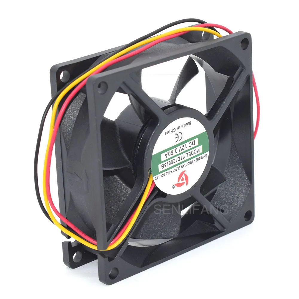 8CM Square Cooling Fan YTD128025B 0.60A 3Lines DC12V New Cooler For YINGTIAN