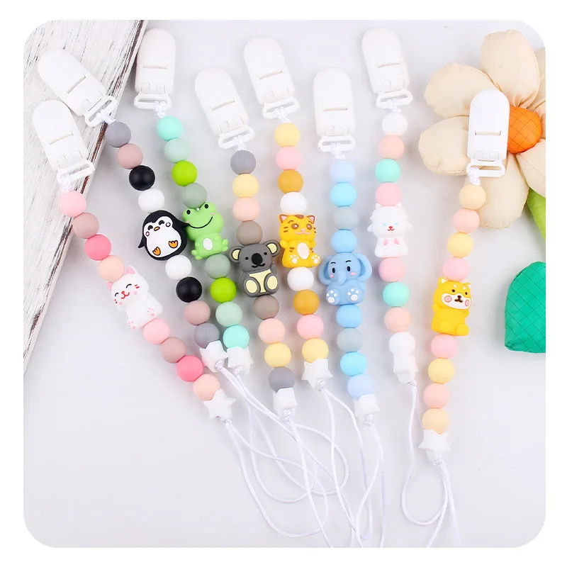 ABCPICK cartoon animal silicone pacifier chain for infants young children baby teeth grinding chain soothing gum anti drop chain