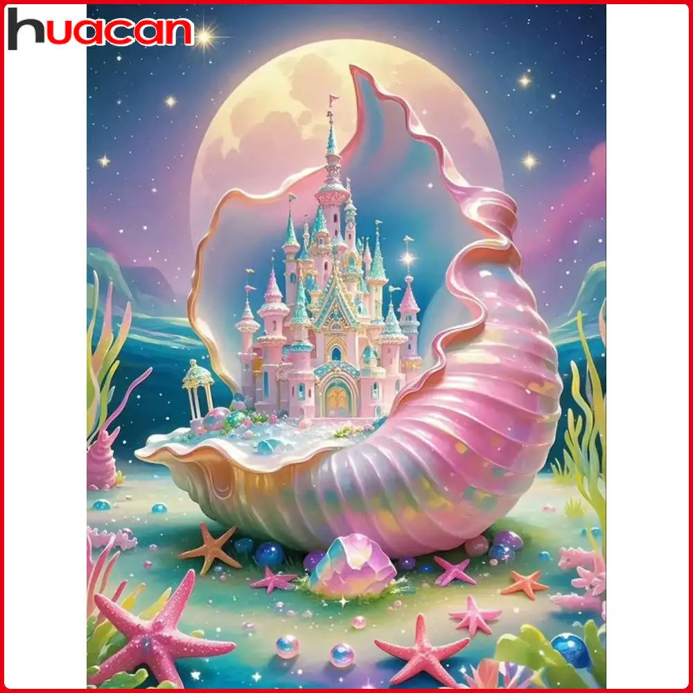 

Huacan Shell 5D Diamond Paintings Castle Diamond Embroidery Complete Kit Sea New Collection Mosaic Decor For Home