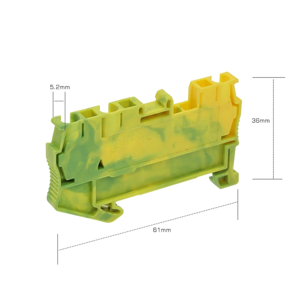 10Pcs ST-2.5-TWIN PE Din Rail Terminal Blocks Connectors Return Pull Type Three-Conductor Spring Ground PE Wire Conductor