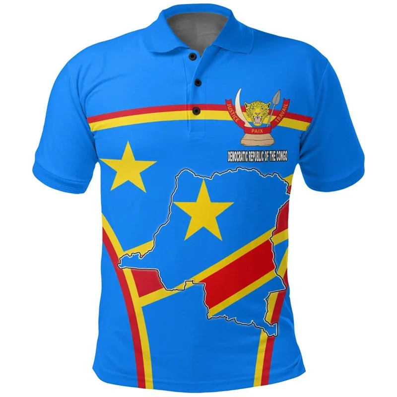 Democratic Republic Of The Congo Flag Map 3D Printed Polo Shirts For Men Clothes National Emblem Male POLO Shirt Boy Button Tops