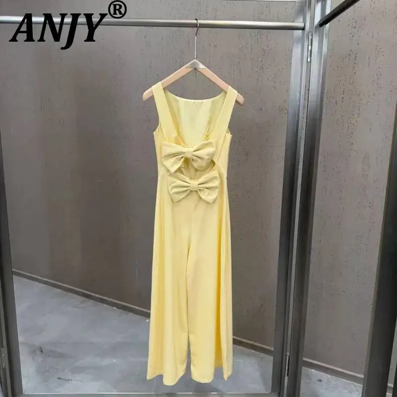 ANJY Spring Summer New Women French Style Elegant Design Bow Patchwork Sleeveless Jumpsuit High-End Stylish Niche Trendy A22643