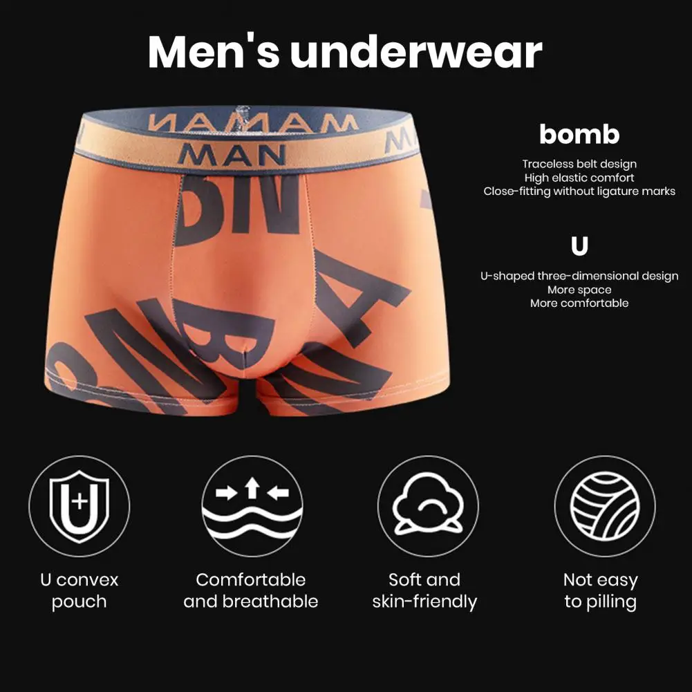 Men Seamless Panties Plus Size Loose Letter Printed Underwear Breathable Quick Dry U-Shaped Boxers Male Underpants Quick Dry Box