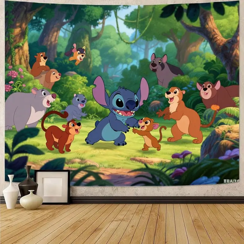 

1 шт., красочный мультяшный гобелен Disney Lilo & Stitch, забавный настенный художественный домашний декор для гостиной, спальни, фанатов, подарок