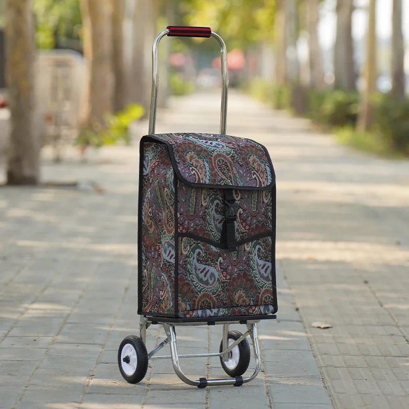 

Shopping cart folding supermarket vegetable market shopping cart Oxford stainless steel frame pull rod truck