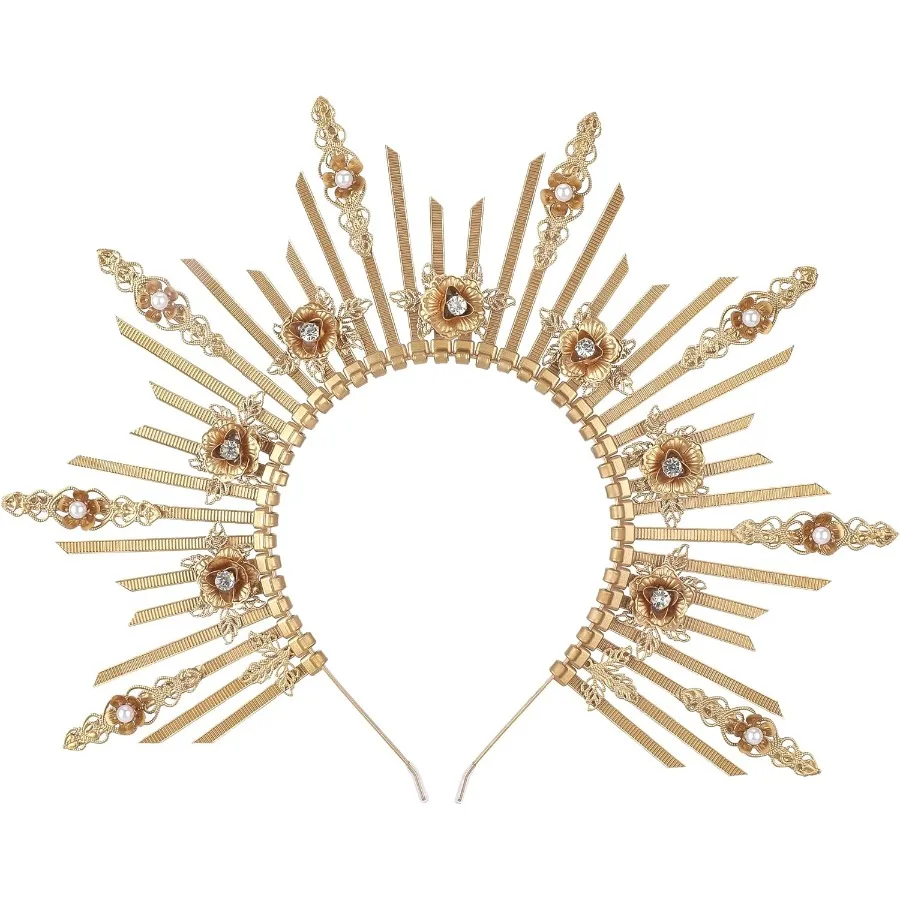 تاج هالة آلهة أمة الله للنساء غطاء رأس على شكل زهرة الشمس مزين بالزهور مستوحى من فن عصر النهضة ومريم العذراء Imagery Elegant R #1