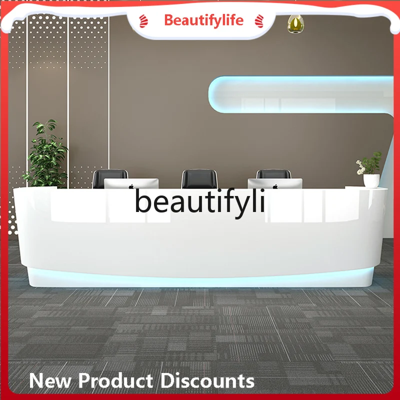 

ss Asmt03A Reception Desk Hotel Beauty Salon Cashier Desk Creative Curved Simple Modern Office Lacquered Front Desk