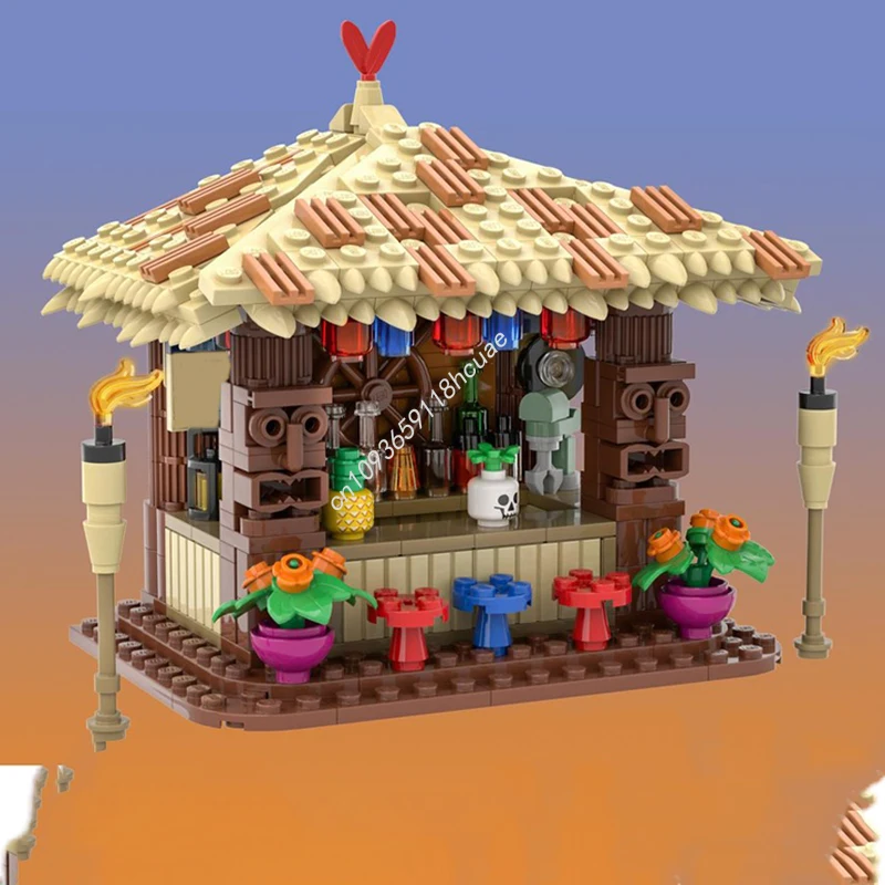 

388pcs MOC Tiki Hut Beach Bar Icons Showcase Ready DIY Building Blocks Project Ideal for Exhibitions