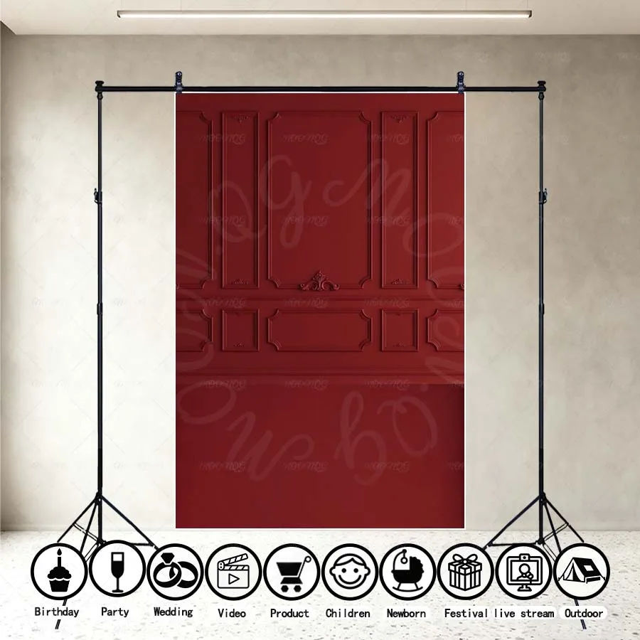 

Photography Backdrop Red Vintage Western Living Room Wall New Year Decoration Christmas Birthday Background Photozone Photobooth