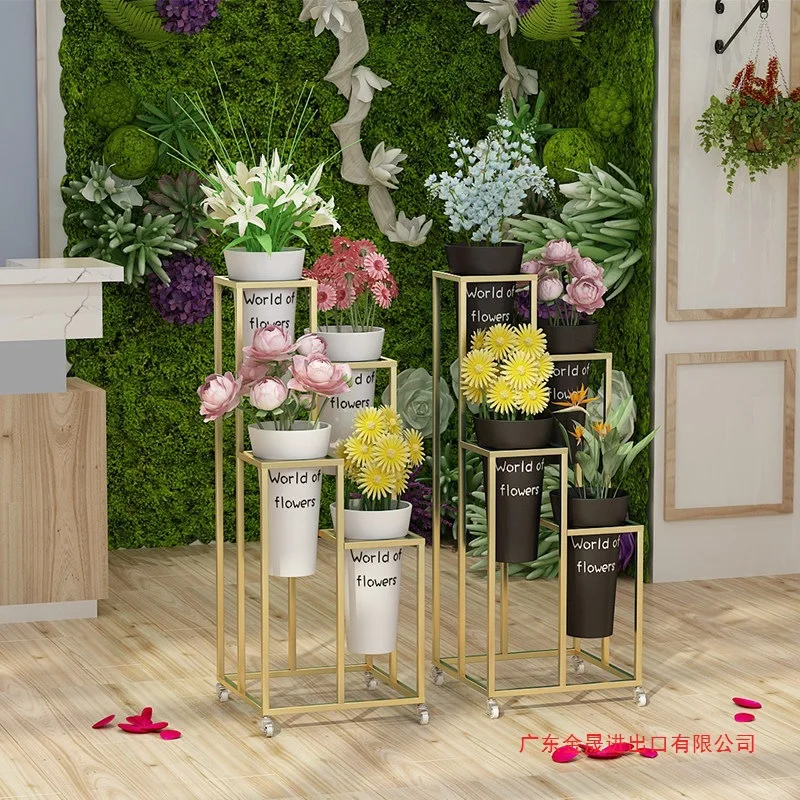 Nordic florist flower  bucket stand movable ladder shelf multi-layer living room display plastic bucket stand