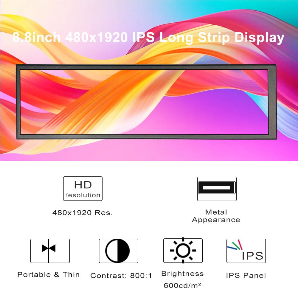 LESOWN 8.8inch Type-C Portable Developer Screen 480x1920 White M2.5 Mount Stretched Display for Orange Pi Linux Setup Rig