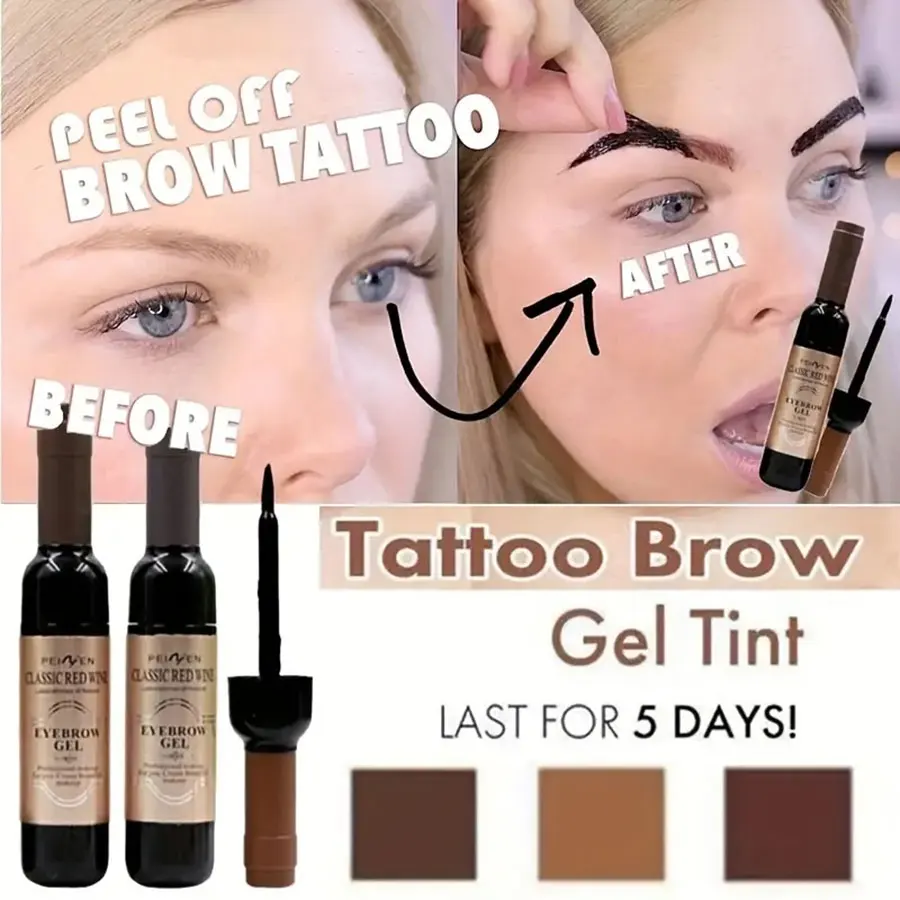 Red Wine Bottle Eyebrow Tattoo Gel Tinted, Waterproof Tear Off FilmForming Eyebrow Pomade, Long-lasting Eyebrow Dye Cream Makeup