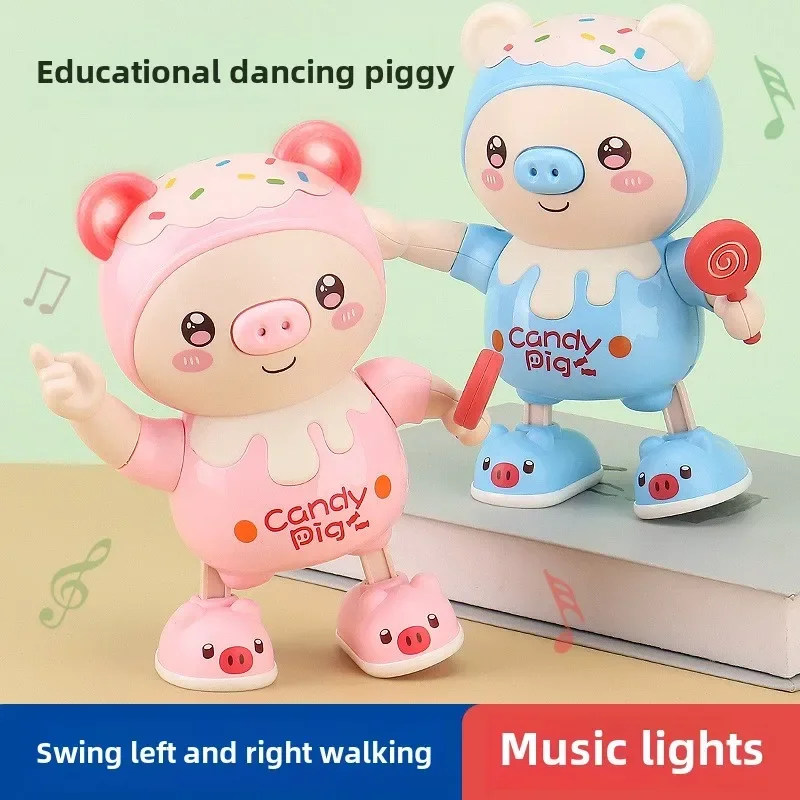 Upgraded Electronic Pets Pig Dancing Toy Doll, Electric Lighting Music Twisting Swing Left and Right Walking Cute Pig Smart Doll