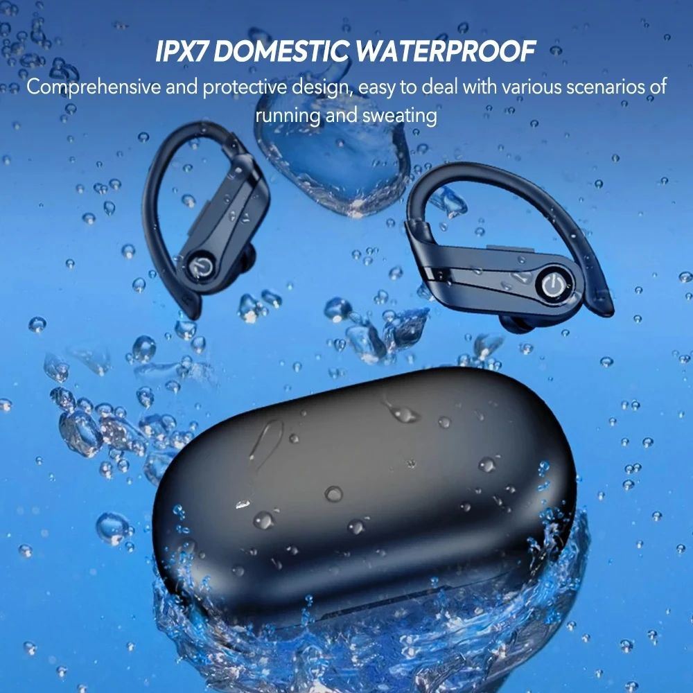 

Q63 Bluetooth 5.3 Wireless Earbuds with Mic IPX7 Waterproof 200H Earphones with Hooks for Sports Running Workout Gym 2025 New