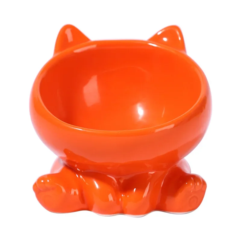 Cat Bowl Integrated Ceramic Diagonal High Feet Cute Protection Cervical Spine Dog Bowl Drinking Cat Bowl Against Black Chin