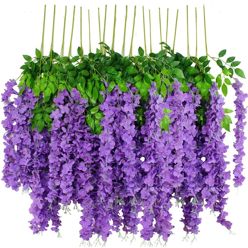 

12Pcs Violet Artificial Flowers Vine Wisteria Flowers Hanging for Home Decor Wedding Arch Decoration Garland DIY Party Supplies