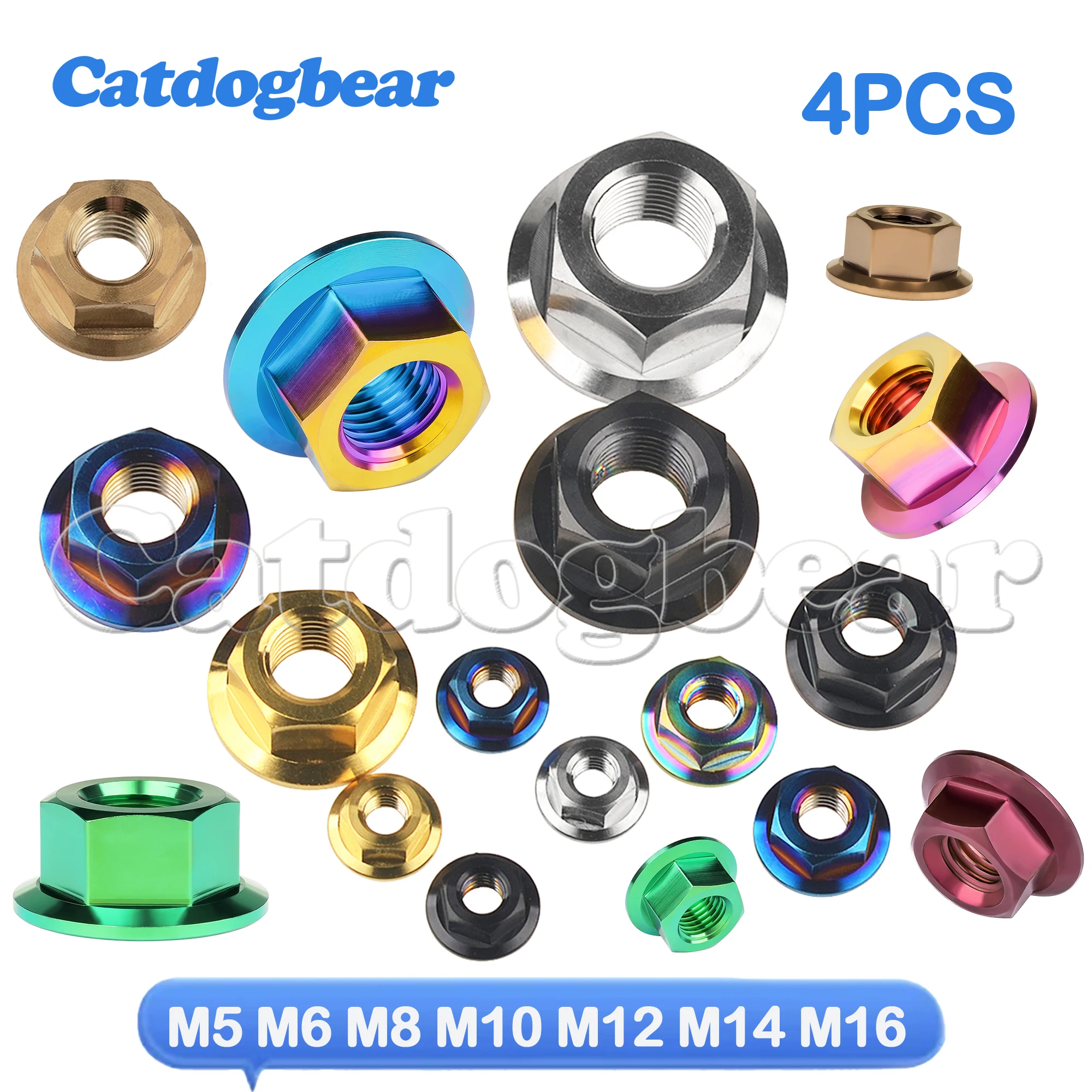 

Catdogbear 4PCS Titanium M5 M6 M8 M10 M12 M14 M16 Standard DIN6923 Metric Gr5 Alloy Hex Head Nuts Flange for Bike Brake