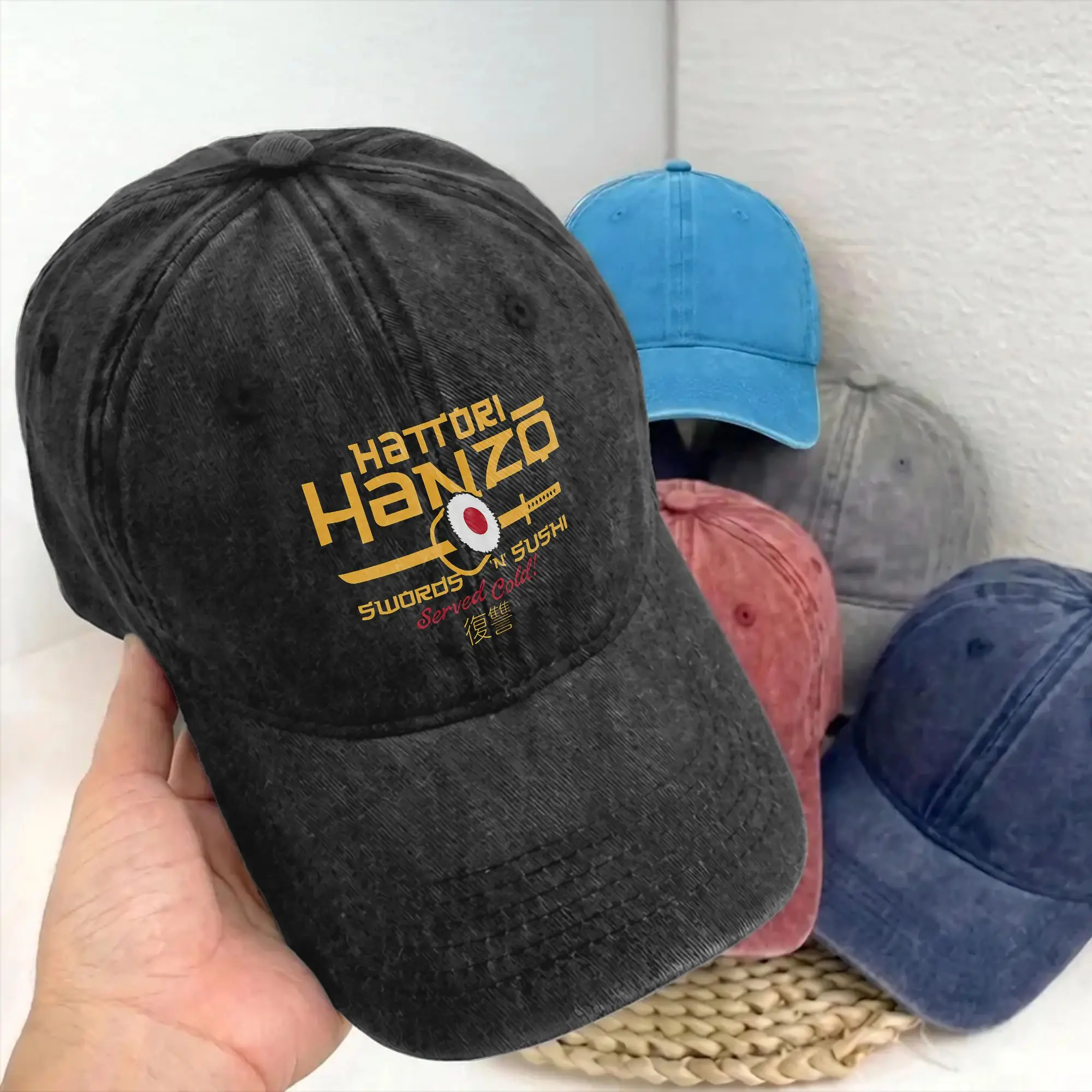 Warrior Hattori Hanzo Sword Sushi Unstrukturierte Unisex-Baseballkappen Japan Okinawa Distressed Denim Hat Verstellbare Passform Snapback