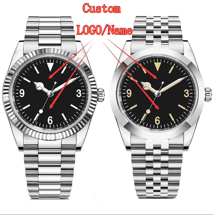 36 مللي متر/39 مللي متر 10ATM الأسود الهاتفي مضيئة رجل ساعة شعار مخصص الياقوت الزجاج الميكانيكية التلقائي الرجال الساعات #1