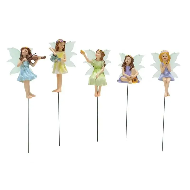 AEE4-5 Pcs Mini Fairy Figurines Resin Flower Fairies Ornament Flowerpot Insert Tiny Fairy With Glow In Dark Wing Fairy Garden