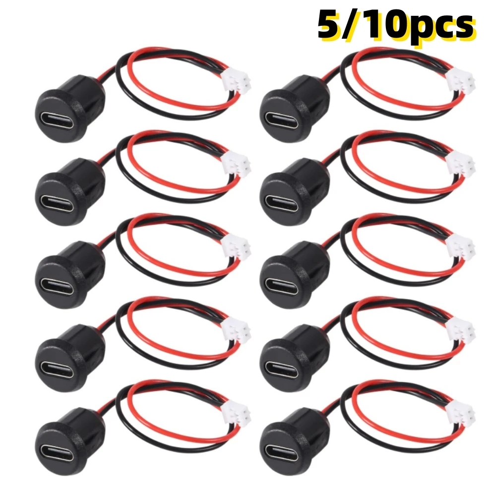 5/10PCS Type-C Female Chassis 2Pin Direct Crimp USB Female Chassis C Connector Jack Female Charging Port with Card Buckle USB-C