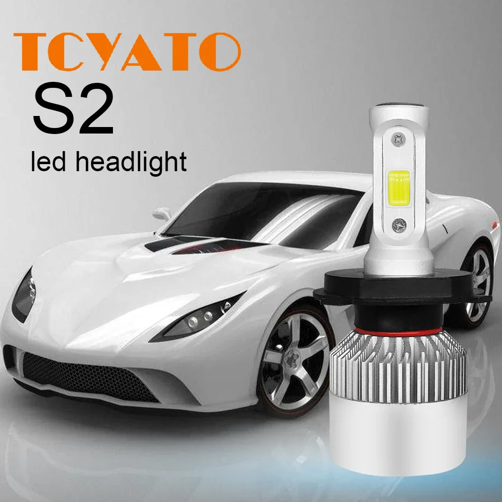 

TCYATO 2PCS Car S2 Headlight Bulbs LED H1 H7 H4 H8 H9 9005 9006 Auto 72W 8000LM 6500K Low High Beam 9-36V For lights