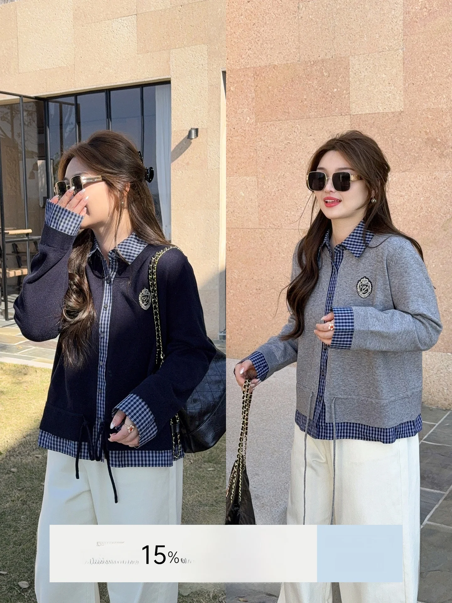 

Miss ng Large Size Women's Vintage High School Sle Knitted Sweater Spring New Plaid Splicing Age-Defng College Faion