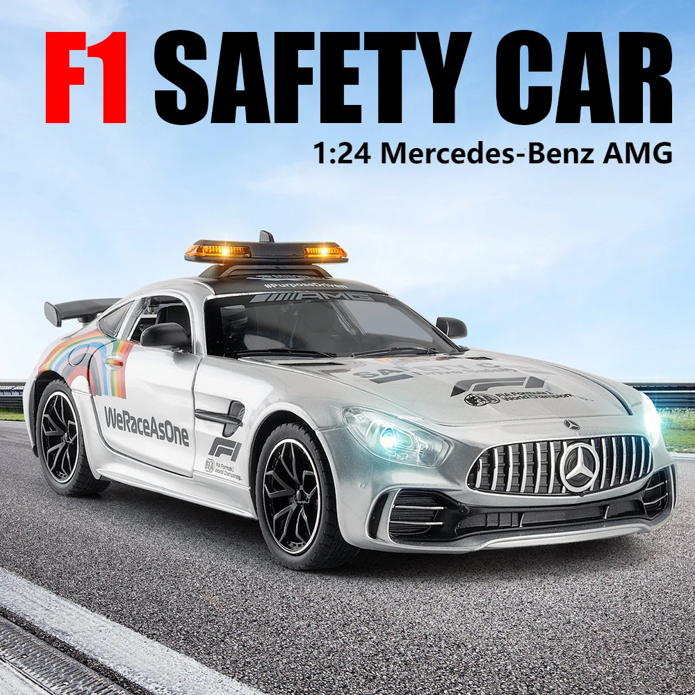 1:24 Mercedes Benz AMG GTR F1 Safety Car Alloy Supercar Diecast Model Sound & Light Pull Back Toy Ornament Gift for Children