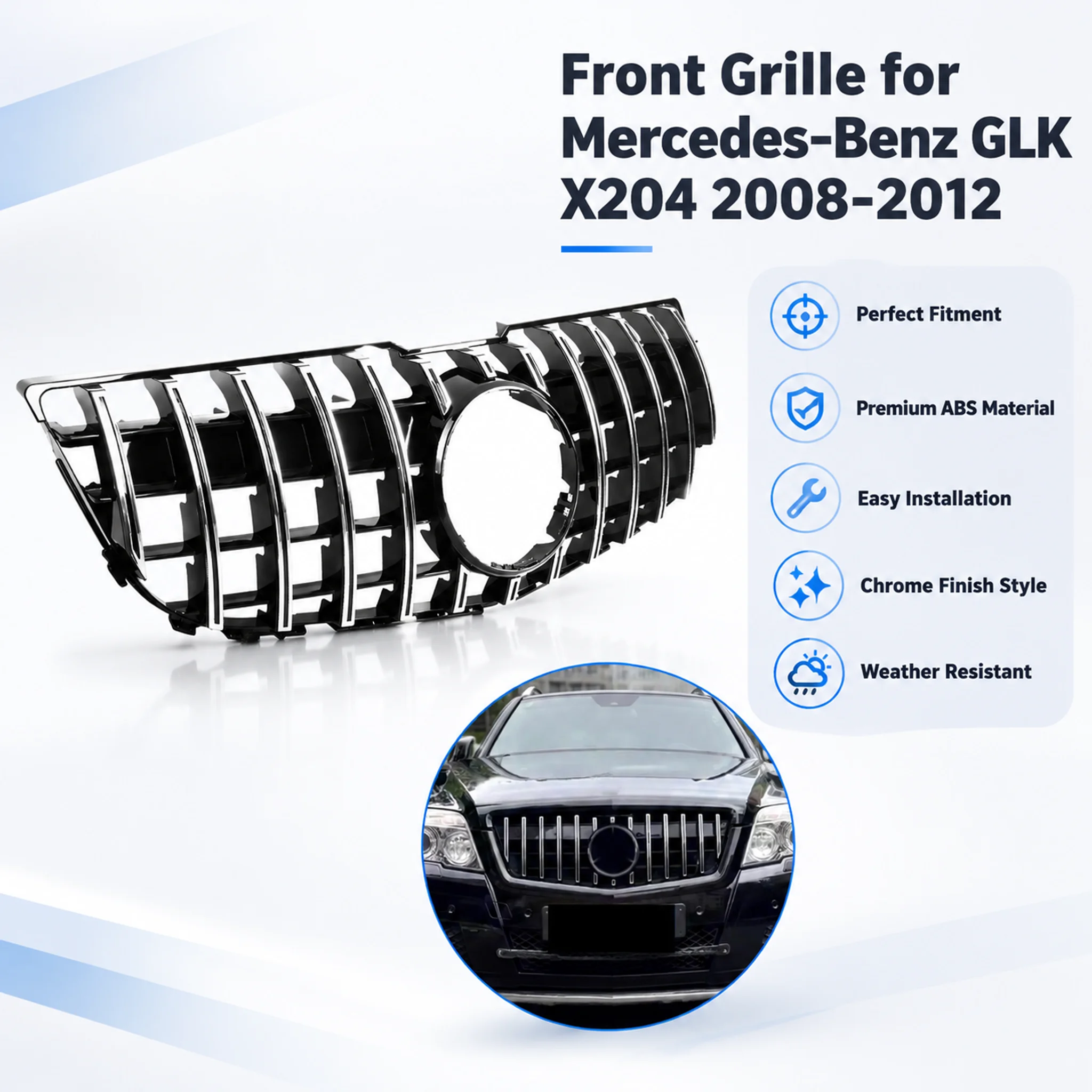 Per Mercedes-Benz GLK X204 2008-2012 Griglia Centrale Anteriore del Paraurti a Nido d'Ape, Griglia del Radiatore Stile GT Sport, Pannello di Aspirazione Aria, Ricambio, Accessorio per Tuning Esterno,