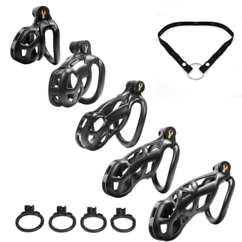 Male Penis Ring Cock Cage Chastity Device Cock Cage Male Chastity Device with 4 Rings Male Adult Bondage Sex Toys Penis Exercise