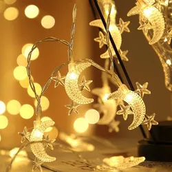 LED Fairy Garland Lights Battery Powered Star Moon Light String Bedroom Living Room Christmas Party Decoration String Lights