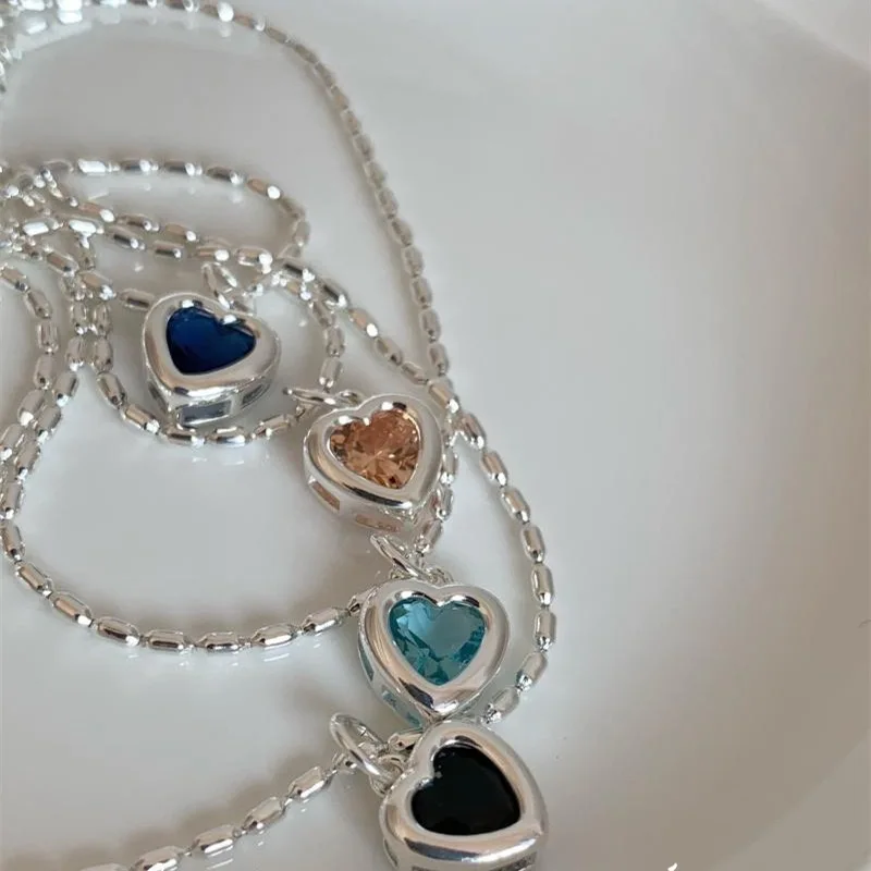 925 Sterling Silver Necklace For Women Adjustable Necklace Round Hear Zircon Choker Necklaces Birthday Gift Chocker