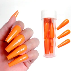 24Pcs Super Long Ballerina Coffin False Nails Glossy Orange Artificial Press On Nails Full Cover Fingernails Manicure Tool