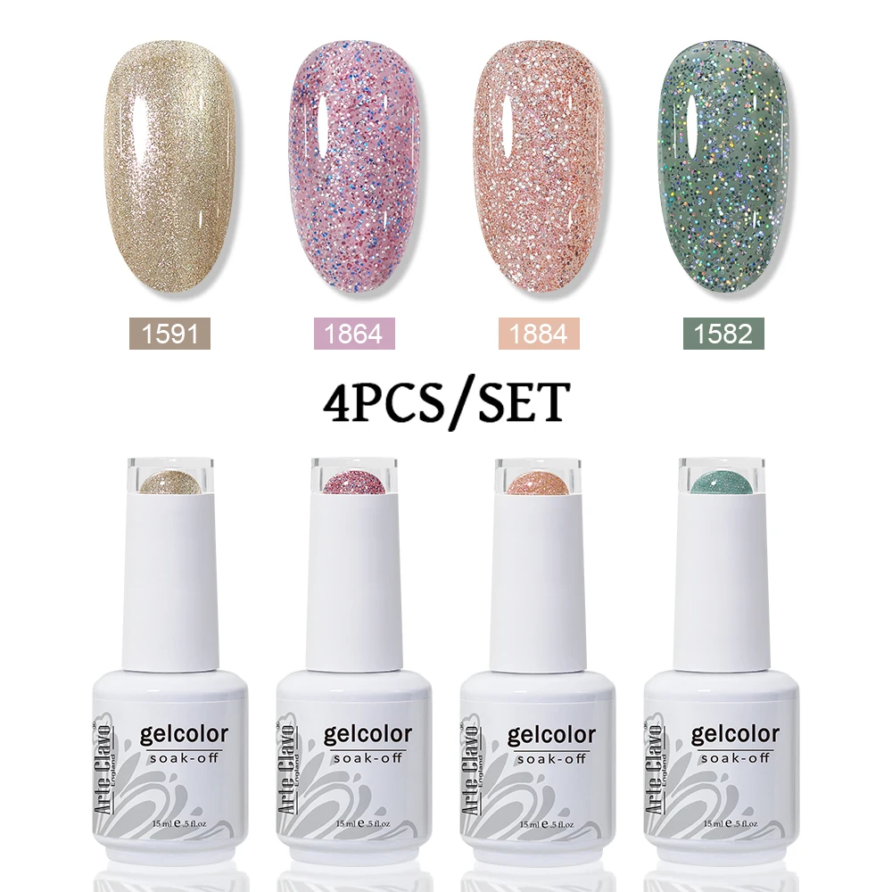 Arte Clavo Gel Nagellak Set 4 STKS 15 ml Semi Permanente Glitter Base Top Coat UV LED Nail Art Design vernis Nagelbenodigdheden Kits