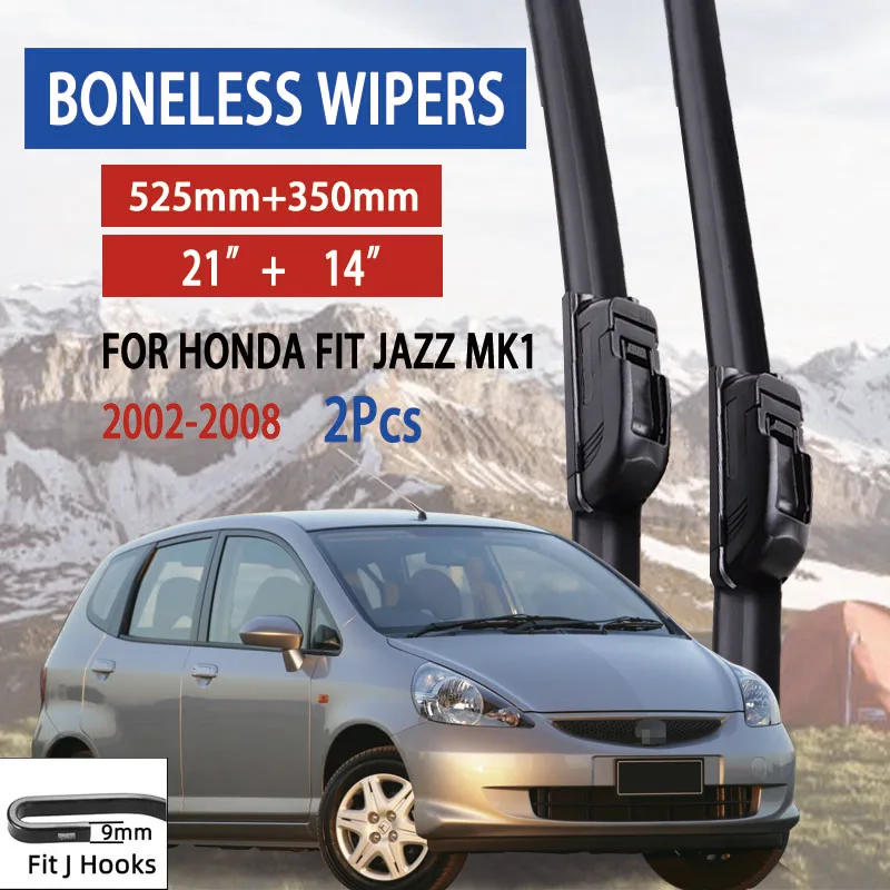 

For Honda Fit Jazz MK1 2002-2008 Car Windshield Wiper U-type Soft Rubber Frameless Bracketless Car Wipers 21"+14"