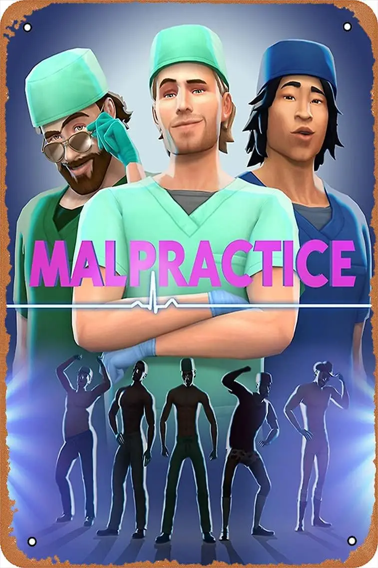 لافتة ديكور الحائط - ملصق فيلم Malpractice - ملصق ملصق The Sims 4 Plumbob Basegame - لافتة معدنية ذات مظهر عتيق، بار، كف الرجل