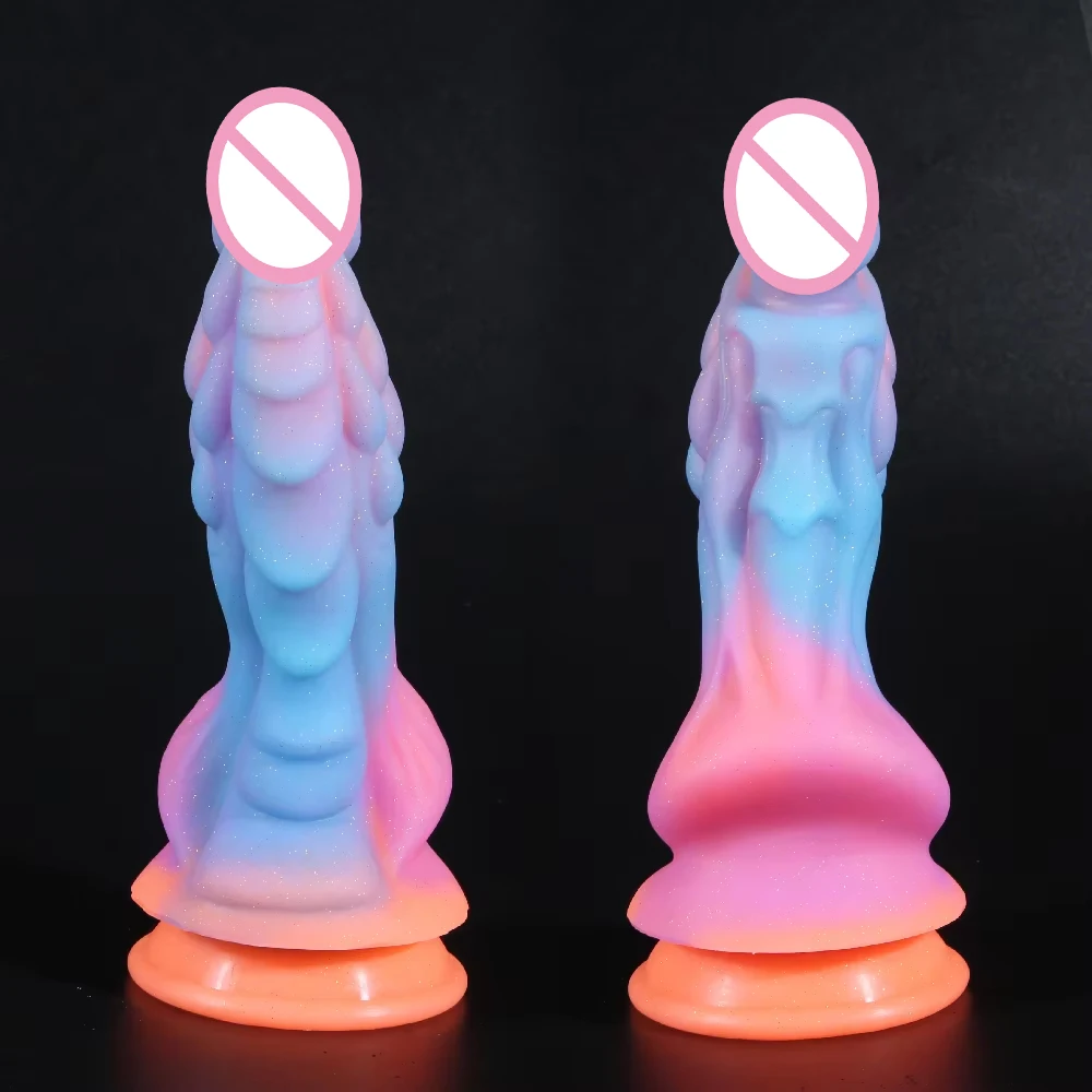 New Luminous Dildos Colourful Glowing Huge Penis G-spot Anal Butt Plug Women Toys Shaped Dragon Monster Dildo with Suction Cup