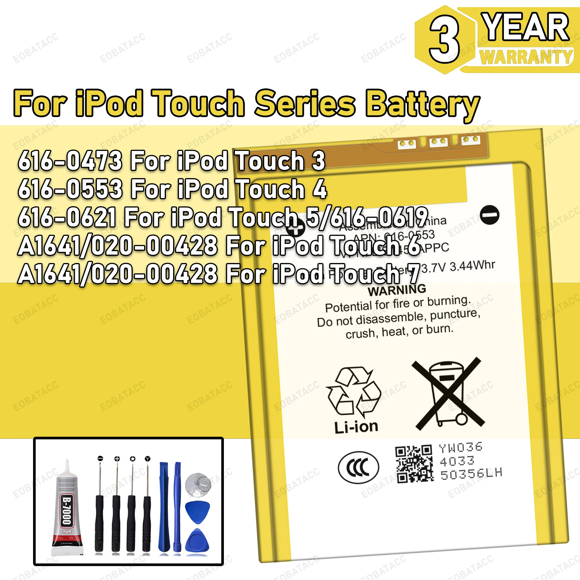 

100% New Zero Cycle 616-0553 616-0619 A1641 BATTERY For iPod touch 3 / touch 4/ touch 5/ touch 6/ touch 7 Batteria+Tools