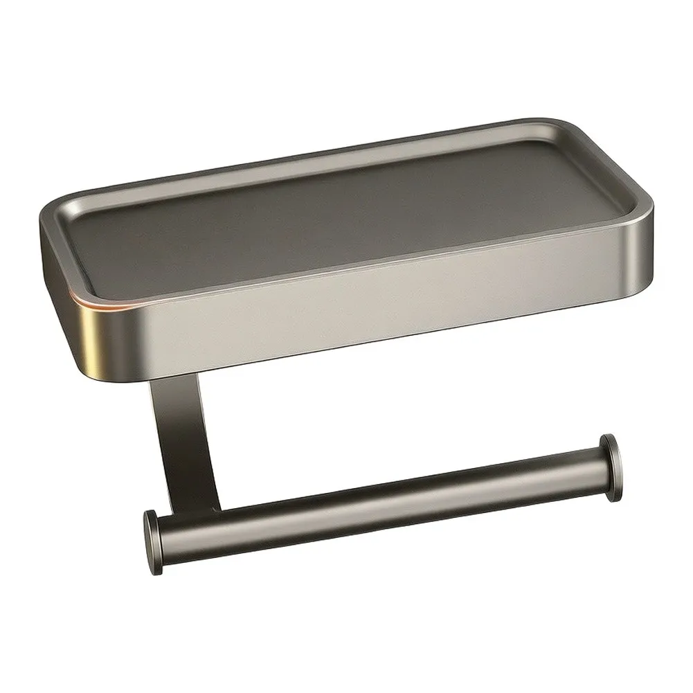 Zinc Alloy Toilet Paper Dispenser with Built-in Shelf and Phone Holder for Modern Bathroom Storage 20x12x11cm for gunmetal
