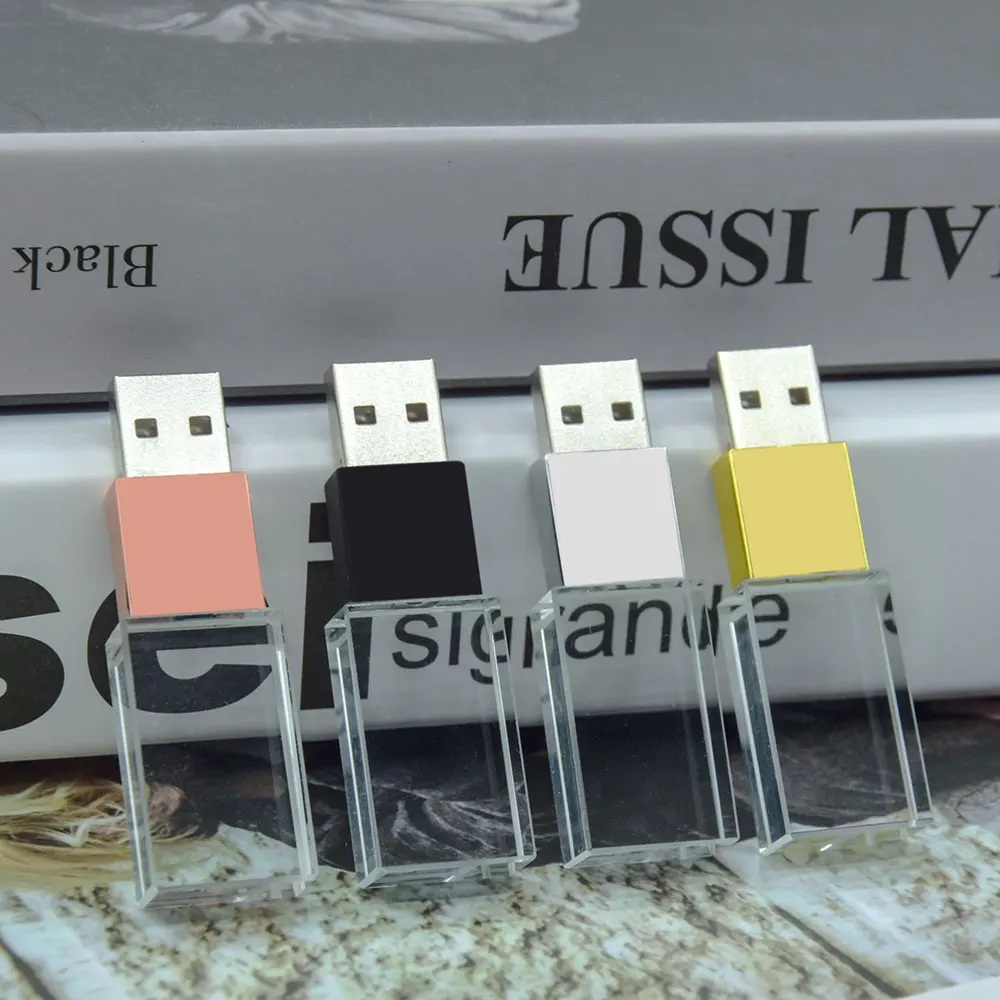 20 sztuk/partia za darmo niestandardowe logo przezroczyste szkło z usb 2.0 4GB 16GB 32GB 64GB usb penderive