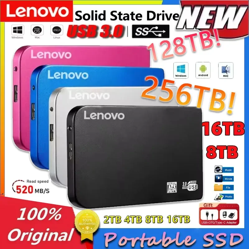 

Lenovo 256TB High-Speed SSD USB 3.0 Enclosure Mobile Hard Drive Case External Storage HDD Box with USB3.0 Cable ABS