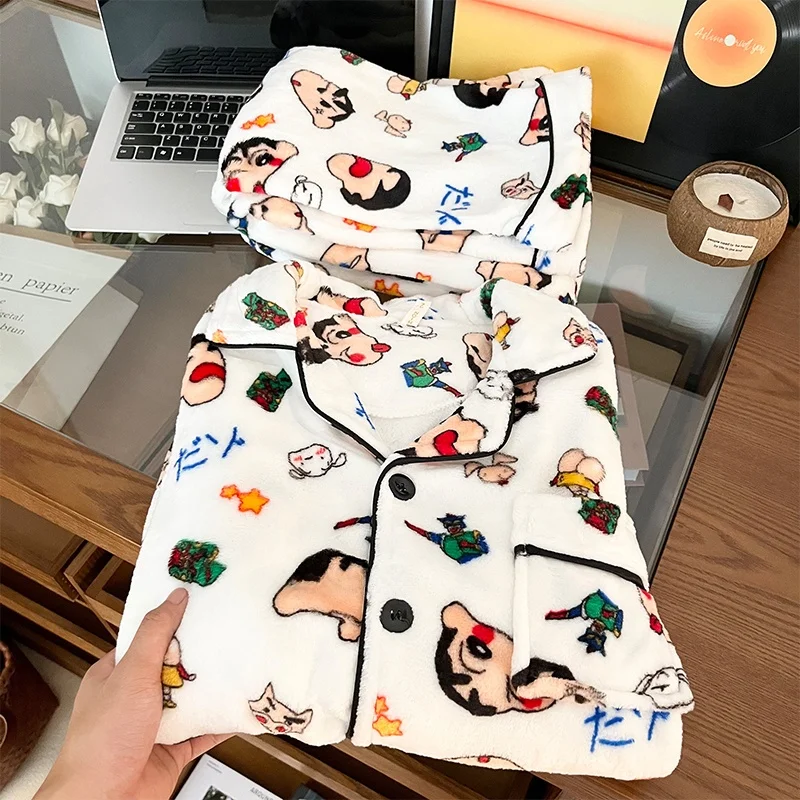 Thi Coral Fce Pajamas Men's Autumn Winter Warm Large Size Outdoor Wearable Lazy Sunday Plaid irt Fce Home Clothes