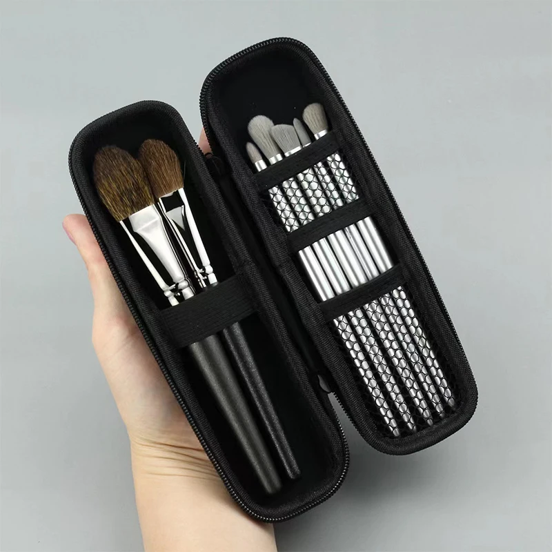 Women Makeup Brush Case Pure Black Small Cosmetic Bag Lipstick Pen Organizer Beauty Tool Storage Box Zipper Long Strip Pouch