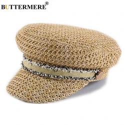 BUTTERMERE Straw Newsboy Cap Women Baker Boy Hat Female Khaki British Style Retro Designer Brand Spring Summer Octagonal Cap