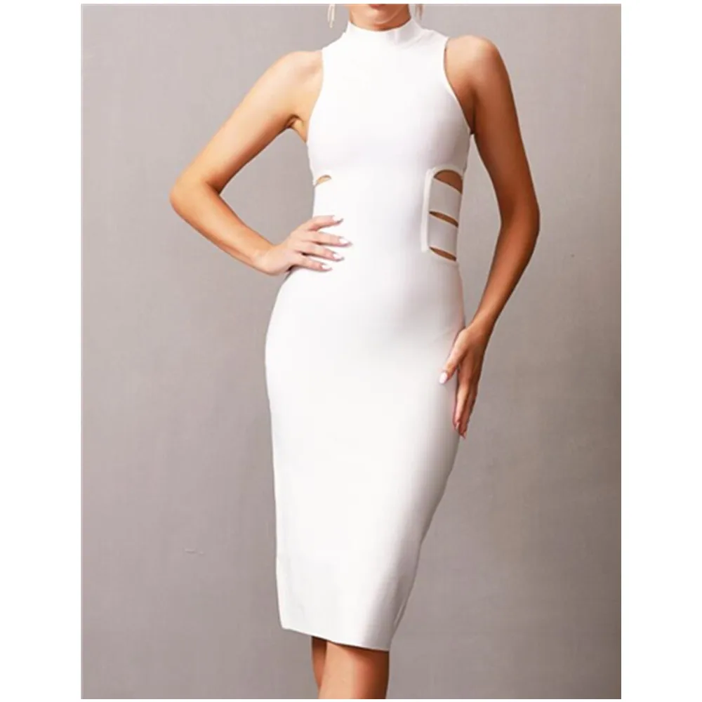 

2024 New White Bandage Fashionable And Elegant High Street Sleeveless Knee Length Dress