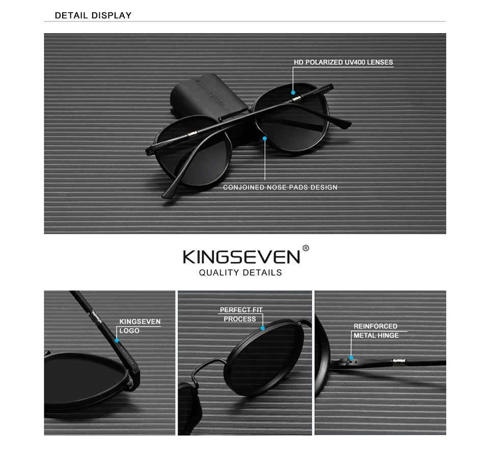 KINGSEVEN Runde Rahmen Sonnenbrille Für Männer Polarisierte UV400 Luxus Marke Design Vintage Frauen Brillen Schützen Hohe Qualität Gläser – Detail 1
