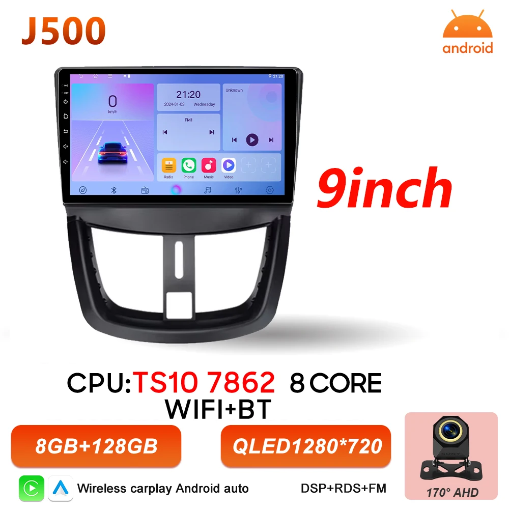 Android 16 Auto autoradio voor Peugeot 206+ 207 207CC 2006 - 2015 Carplay multimediaspeler GPS navigatie DSP autoradio scherm
