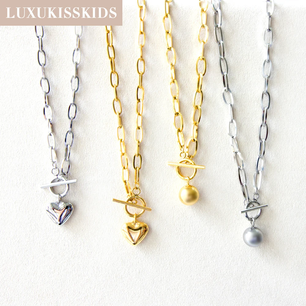 LUXUKISSKIDS collana con ciondolo a cuore di lusso per donna/ragazza girocollo con catena a clavicola grossa in acciaio inossidabile Y2K gioielli di