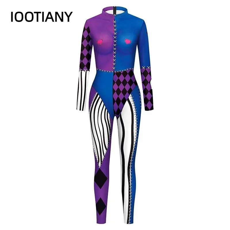 Косплей Хэллоуин клоун шоу 3D принт женский сексуальный узкий комбинезон карнавальные костюмы для косплея боди вечерние комбинезоны monos mujer